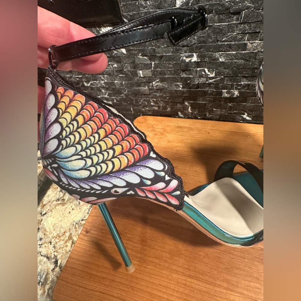 Sophia Webster Flutura Feather Peacock Metallic Stilettos Size 7 Heels Sz 37.5 - Picture 13 of 15